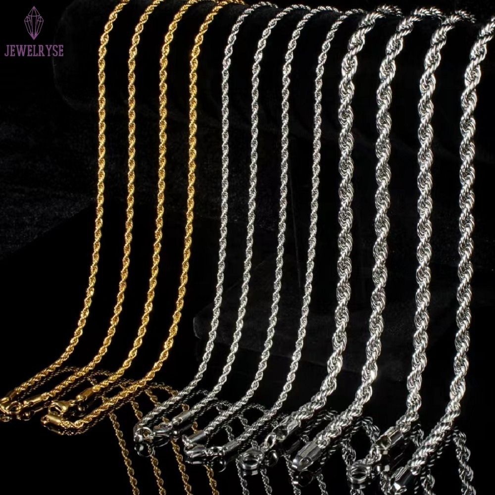925 Sterling Silver 4mm 5mm 6mm 7mm Rope Chain Necklace Custom Gold Plated Hip Hop Rope Chain for Men