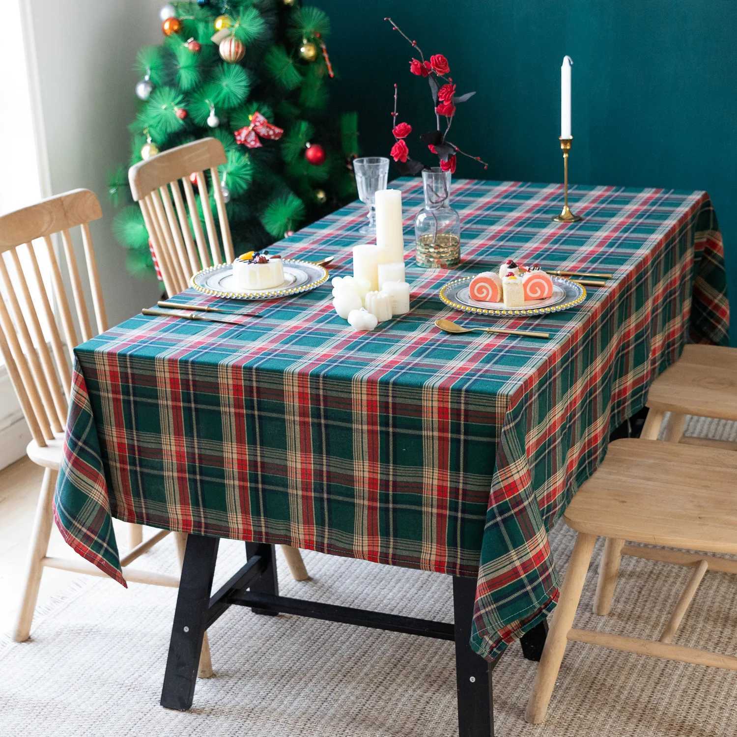 Christmas Checkered Tablecloth Rectangle Red Plaid Linen Cotton Gingham Xmas Table Cloths Winter Farmhouse Table Decor H251211