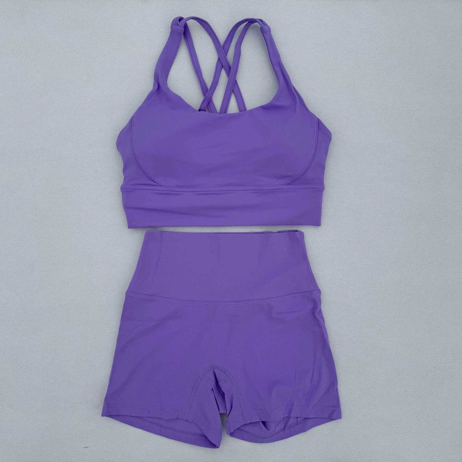 Yoga Clothes Set 2 Piece Gym Sports Shorts Set Women Cross Back Bra Top High Waist Shorts Fitness Suit Running Workout TracksuitT251211
