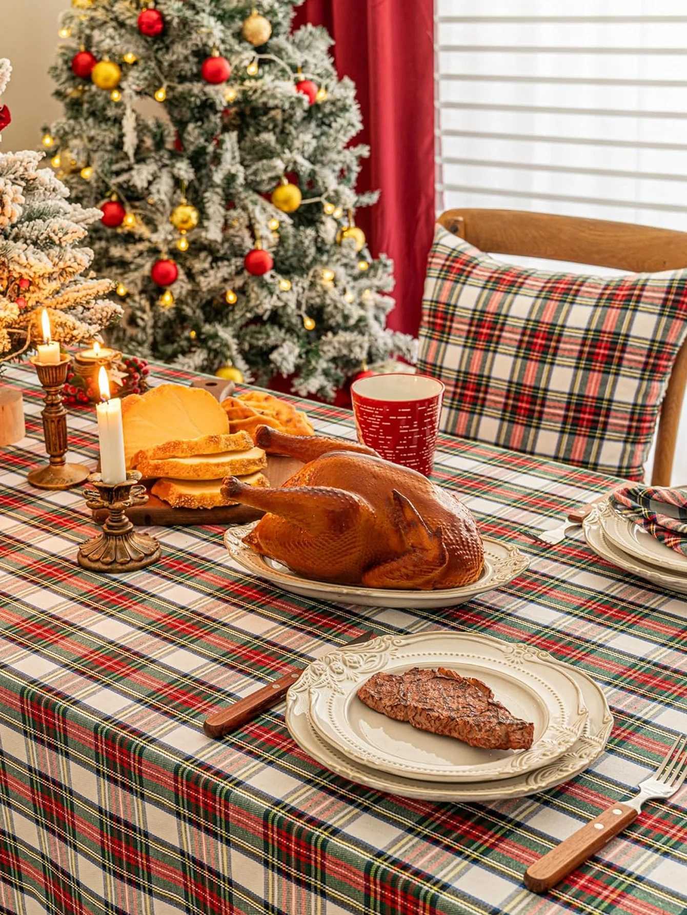 European style Christmas plaid fringe plaid tablecloth suitable for kitchen wedding And holiday table decoration tablecloths H251211