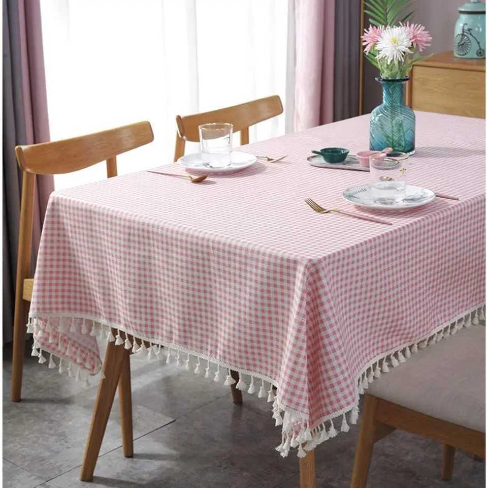 Gingham Red Tablecloth Rectangle Cotton Checkered Gift Table Cloth with Tassel Washable Wrinkle Free Plaid Table Cov H251211