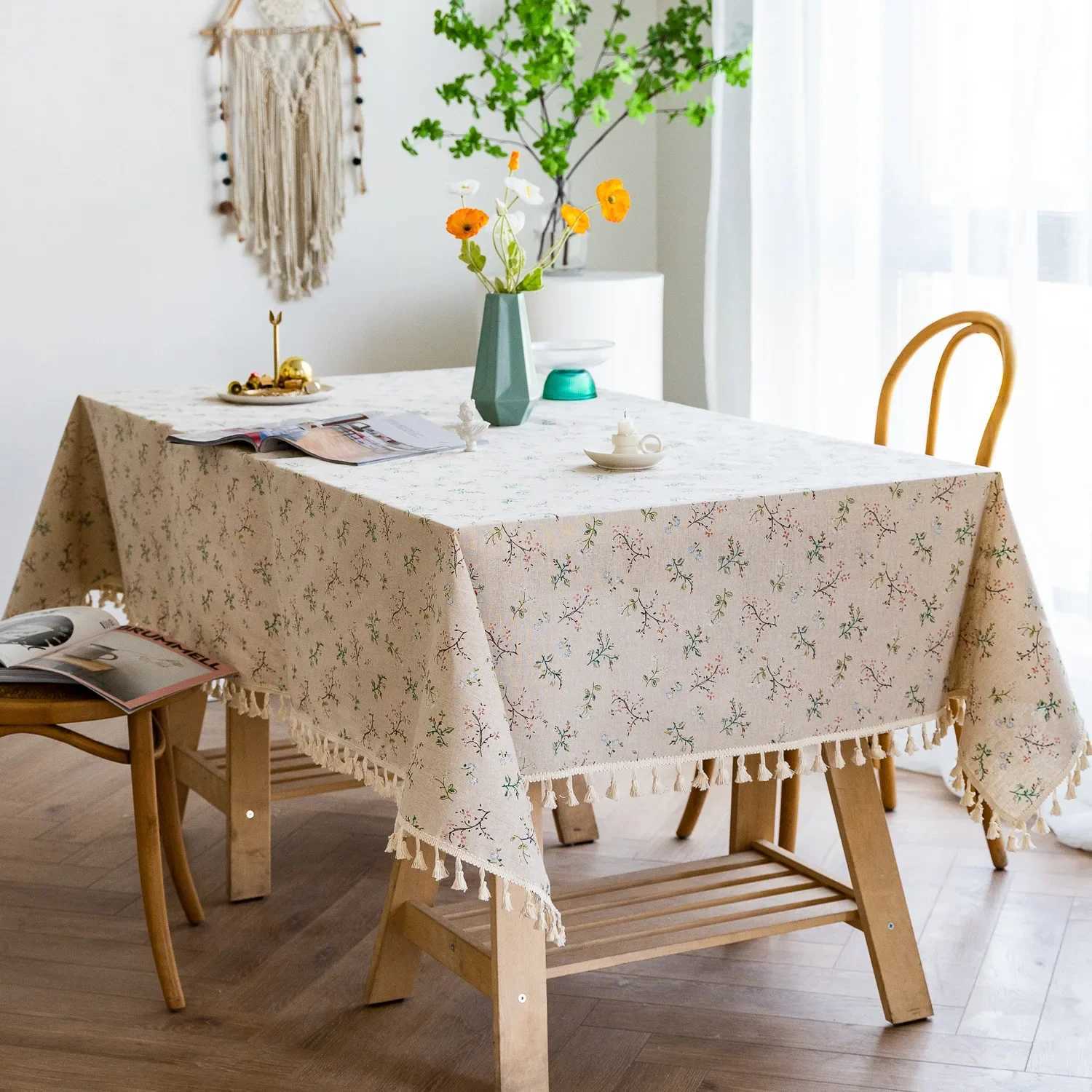 Flower Pattern Tablecloth Cotton Linen Blend Rectangular Dining Table Cover for dining Buffet Parties and Camping Decoration H251211