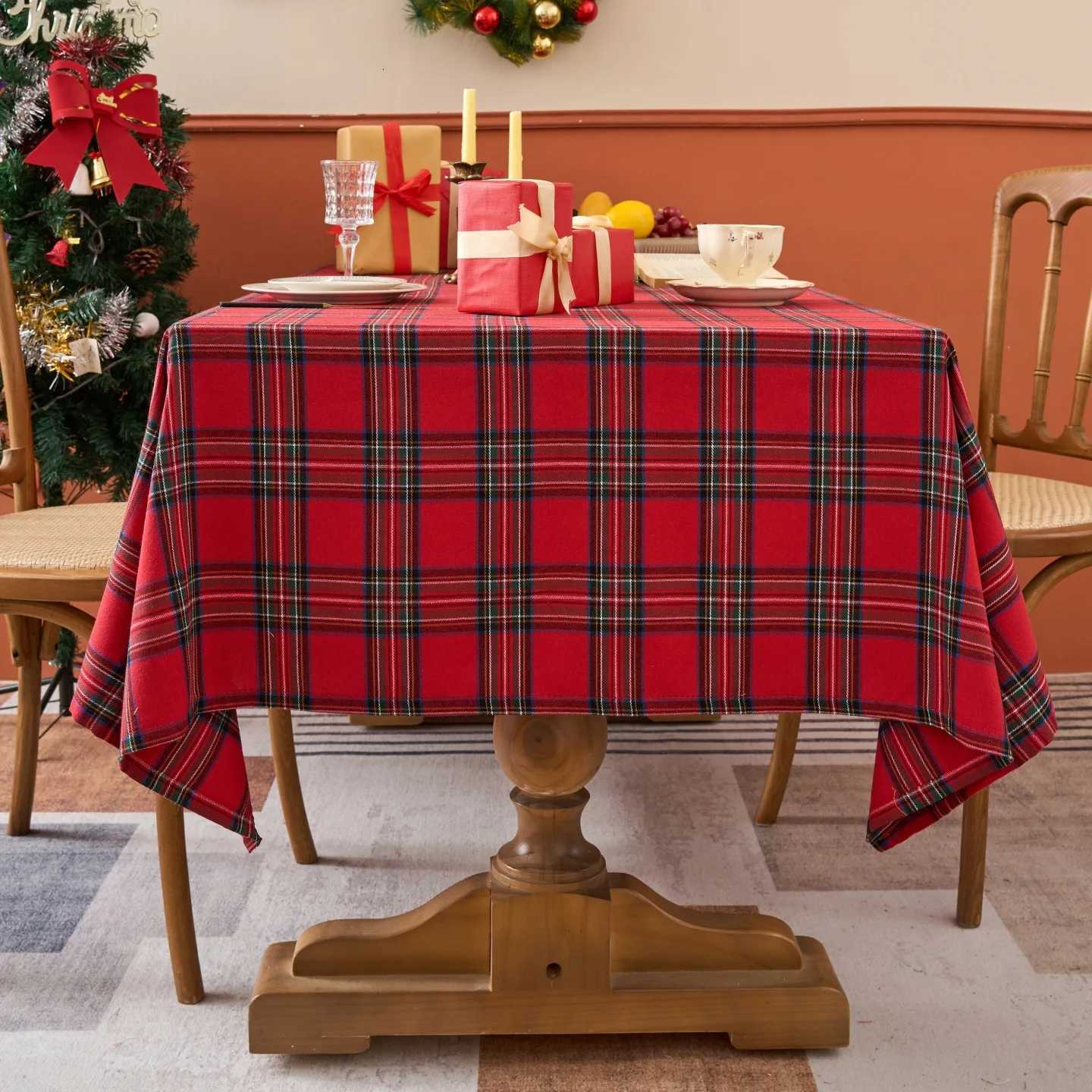 Christmas Checkered Tablecloth Rectangle-Red Plaid Table ClothsWinter Farmhouse Table Decor for Dining/Parties/Holiday H251211