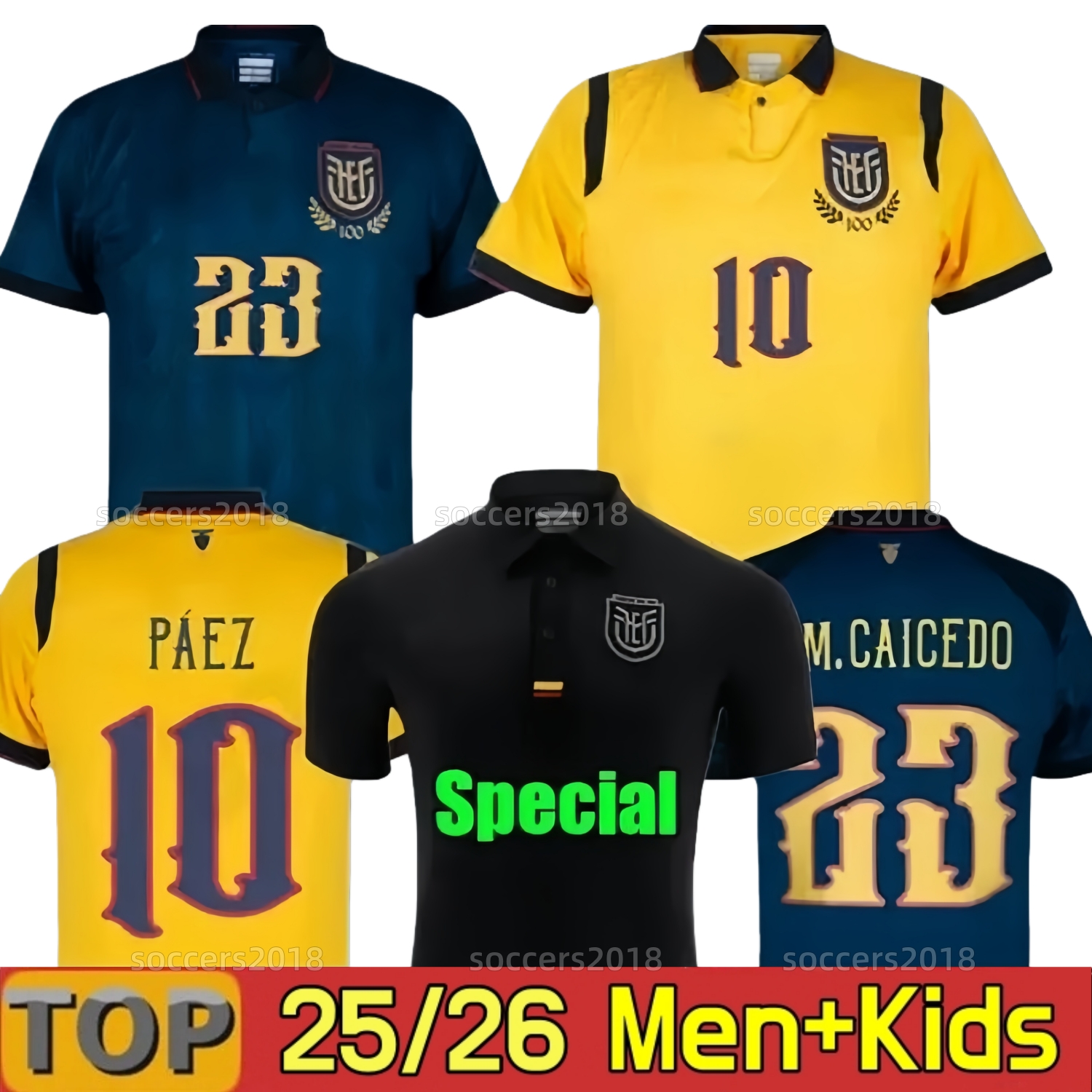 Ecuador 2026 World Cup Home Soccer Jerseys IBARRA MENA PRECIADO M.CAICEDO PACHO 2025 Black Special Centenary 25 26 27 National Team Away football shirt men kids kit