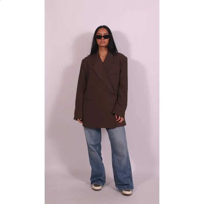 2025 Autumn Women Butter Oversized Blazer Sets Chic One Button Lapel Coats High Waist Shorts Suits Lady Commute Street Outfits 251128