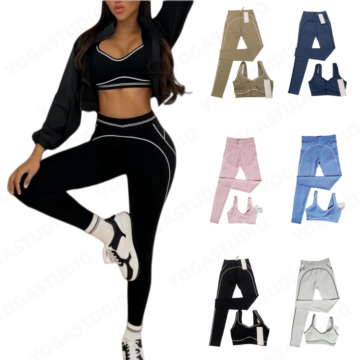 Women Clothes Airbrush High-Waist Heart Throb bra and legging 2 Piece Yoga Activewear Sets