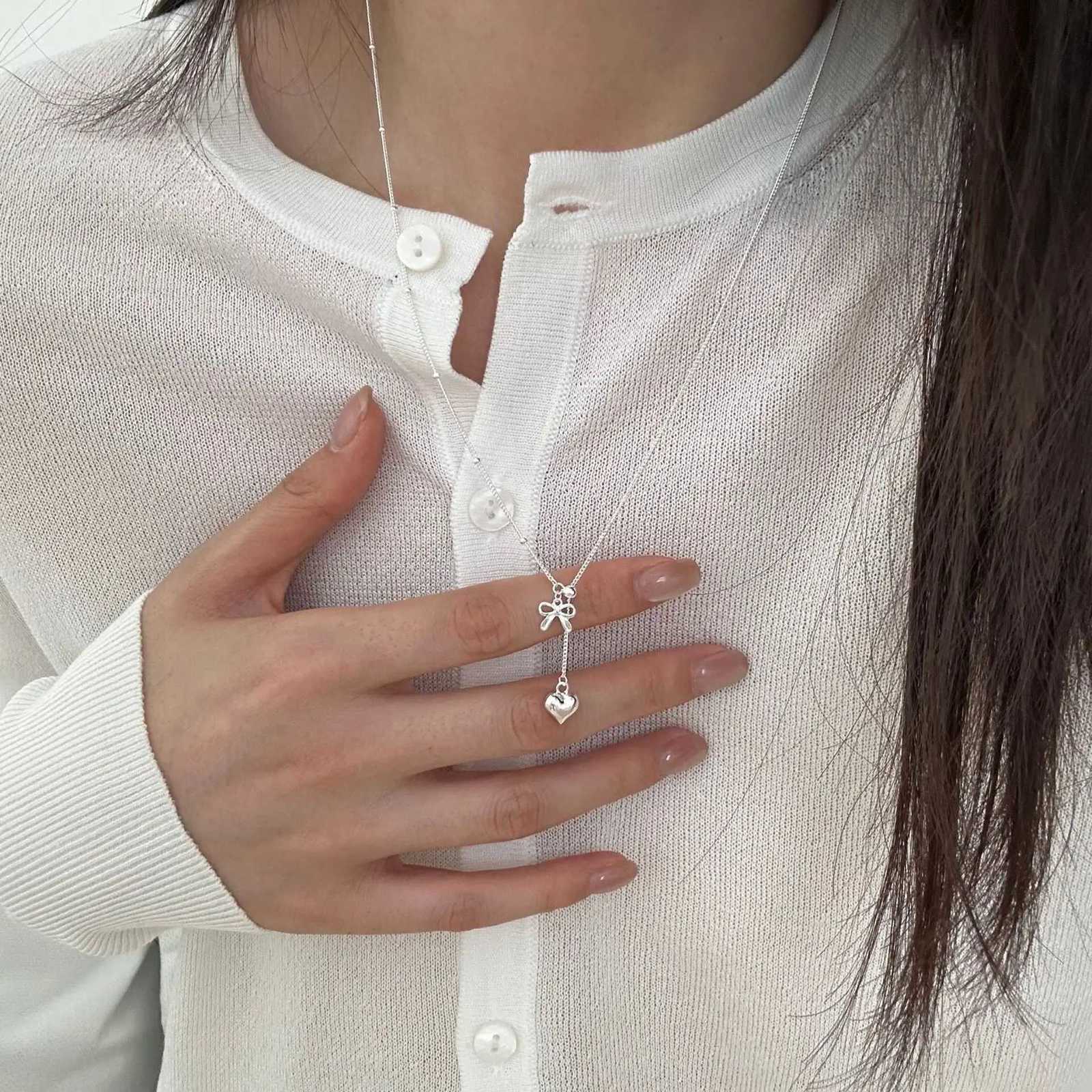 925 Sterling Silver Necklace Adjustable Bowtie Ribbon Heart Pendant Choker for Women Girl Jewelry Gift Dropshipping Wholesale M251211