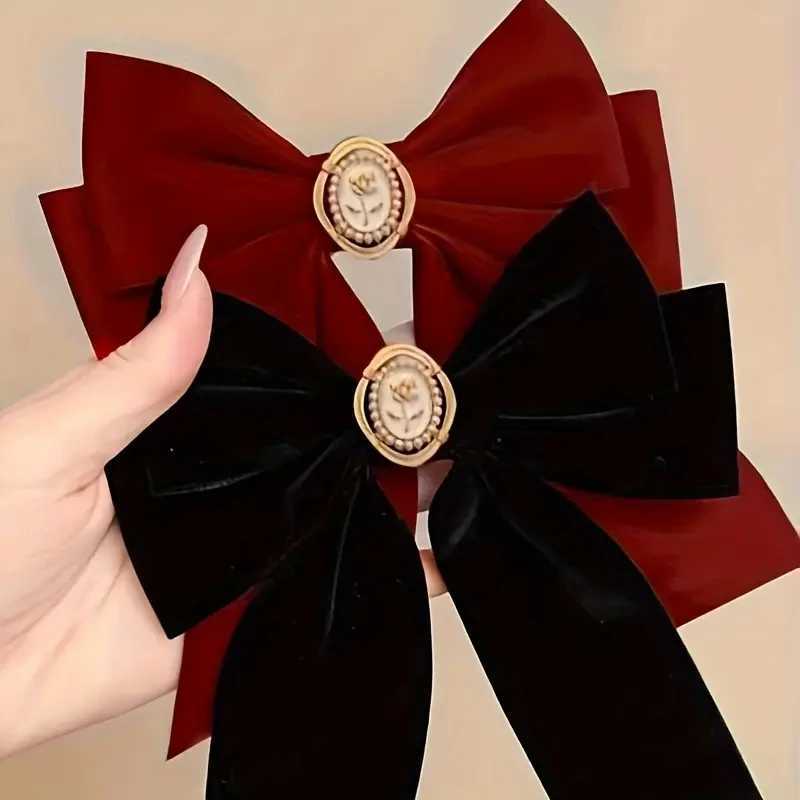 1pc Retro Black Veet Bow Hairpin Rose Spring Design Elegant Solid Color Fem Leisure Dating Night Modeling Artifact Y251210