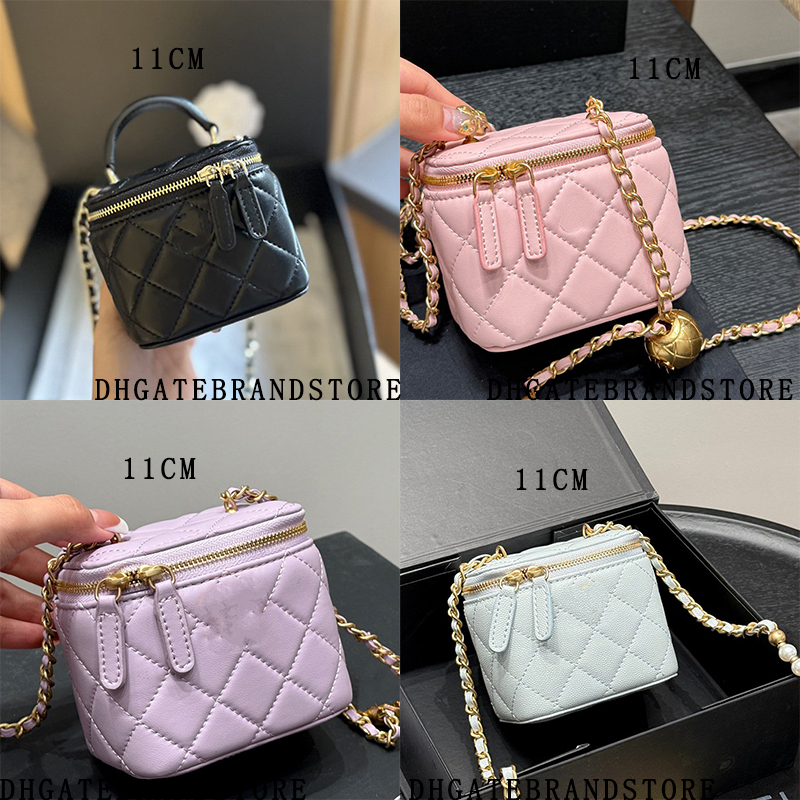 luxury makeup vanity bag designer mini Small size box with chain lipstick pouch shoulder crossbody bags Sheepskin caviar 11*8cm 23 colour