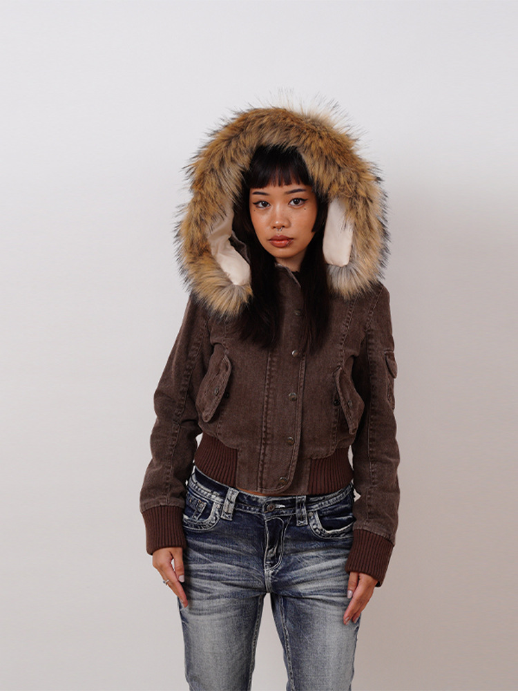 Women's Jackets Fashion Fluffy Hooded Coat Slimming And Sexy Brown Series Street Chic Zipper Single Breasted Long Sleeve Female Coats 2025 Autumn