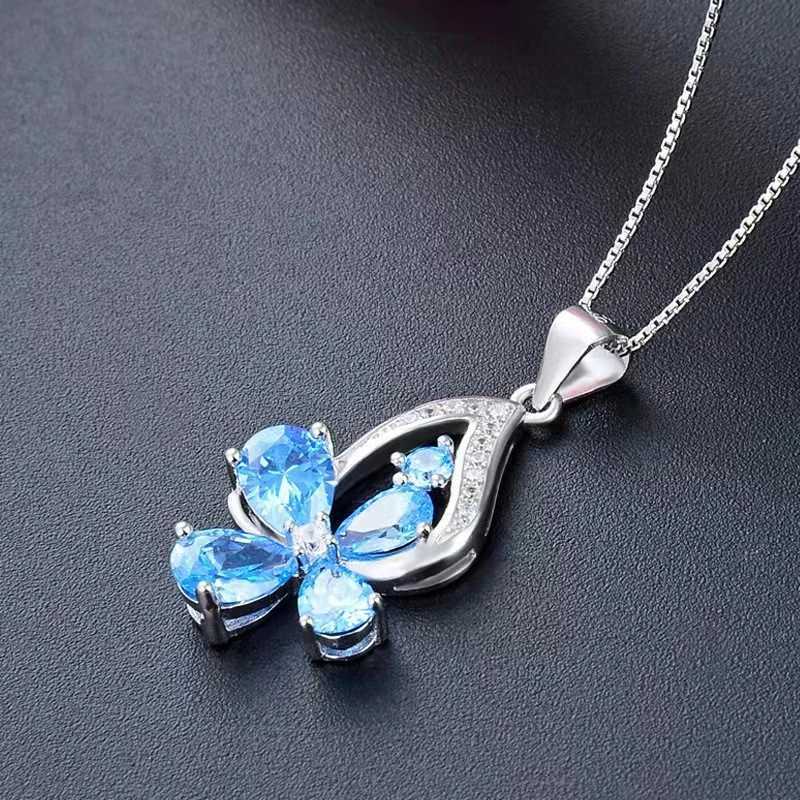 Fashion c r blue pendant aquamarine artificial gemstone necklace Europe and the United States retro lucky gift necklace M251211