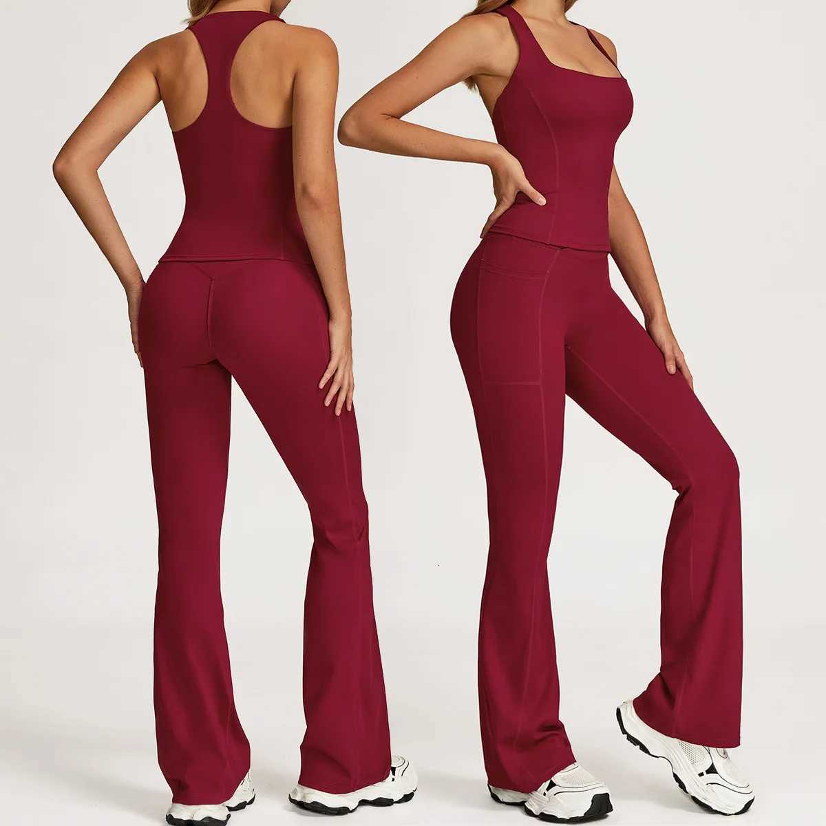 Yoga Set 2 Pieces Workout Outfits Fitness Sportswear Gym Tracksuit High Waist Leggings Sports Vest Athletic Wear Women ClothesT251211