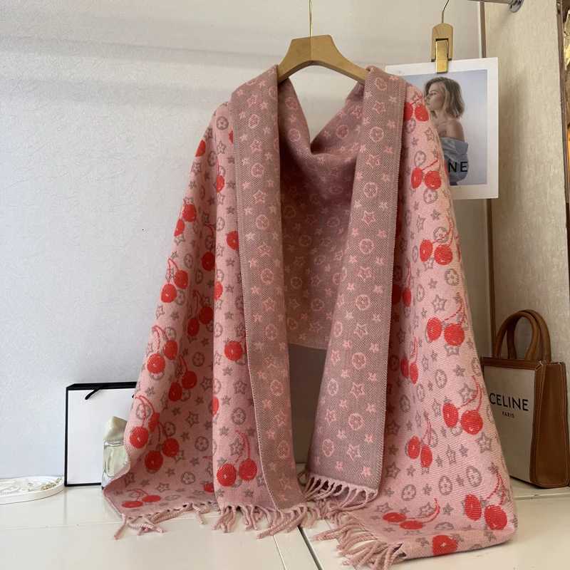 Fashion Luxury Cherry Stars Faux Cashmere Shawl Winter Long Warm Scarf Soft Comfort Wraps Spring Autumn Poncho Women Neckerchief Y251211