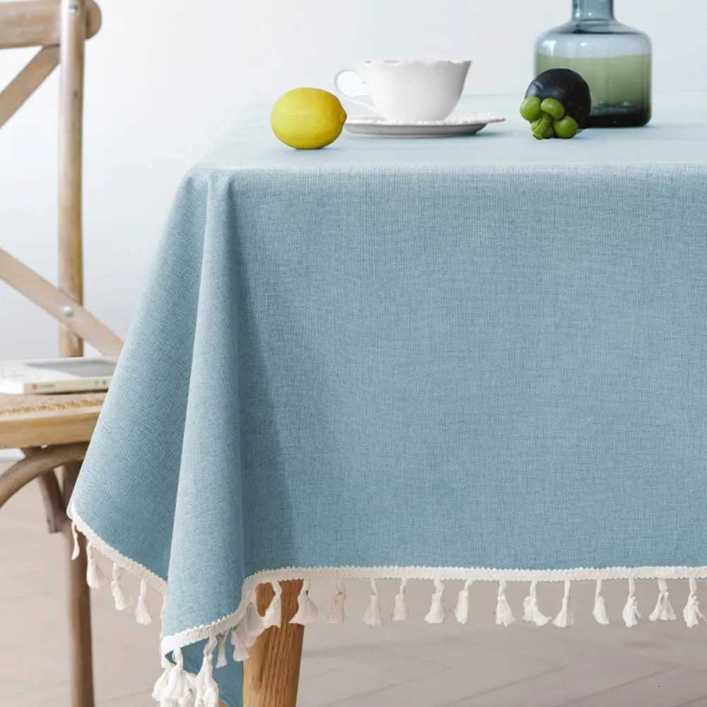 Rectangular Rural Style Textured Tablecloth Waterproof Cotton and Linen Table Decoration with Tassel Oil-proof Table Runner H251211