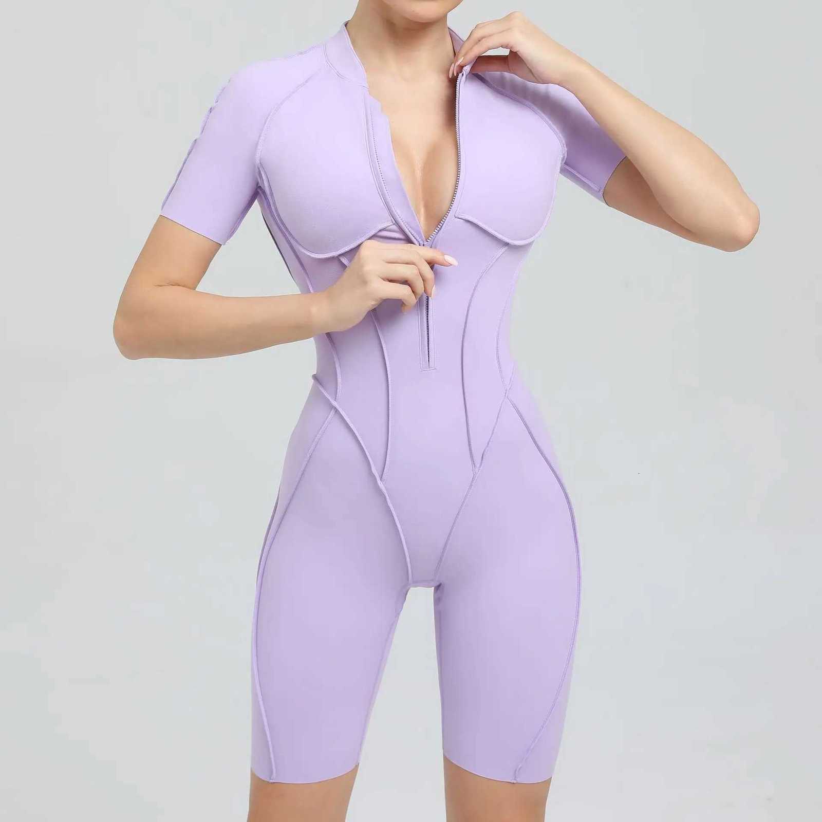 Seamless Yoga Jumpsuit Sports Fitness Peach Hip Half-open Zipper Tight Backless One-piece Summer Workout Gym Tracksuit for WomenT251211