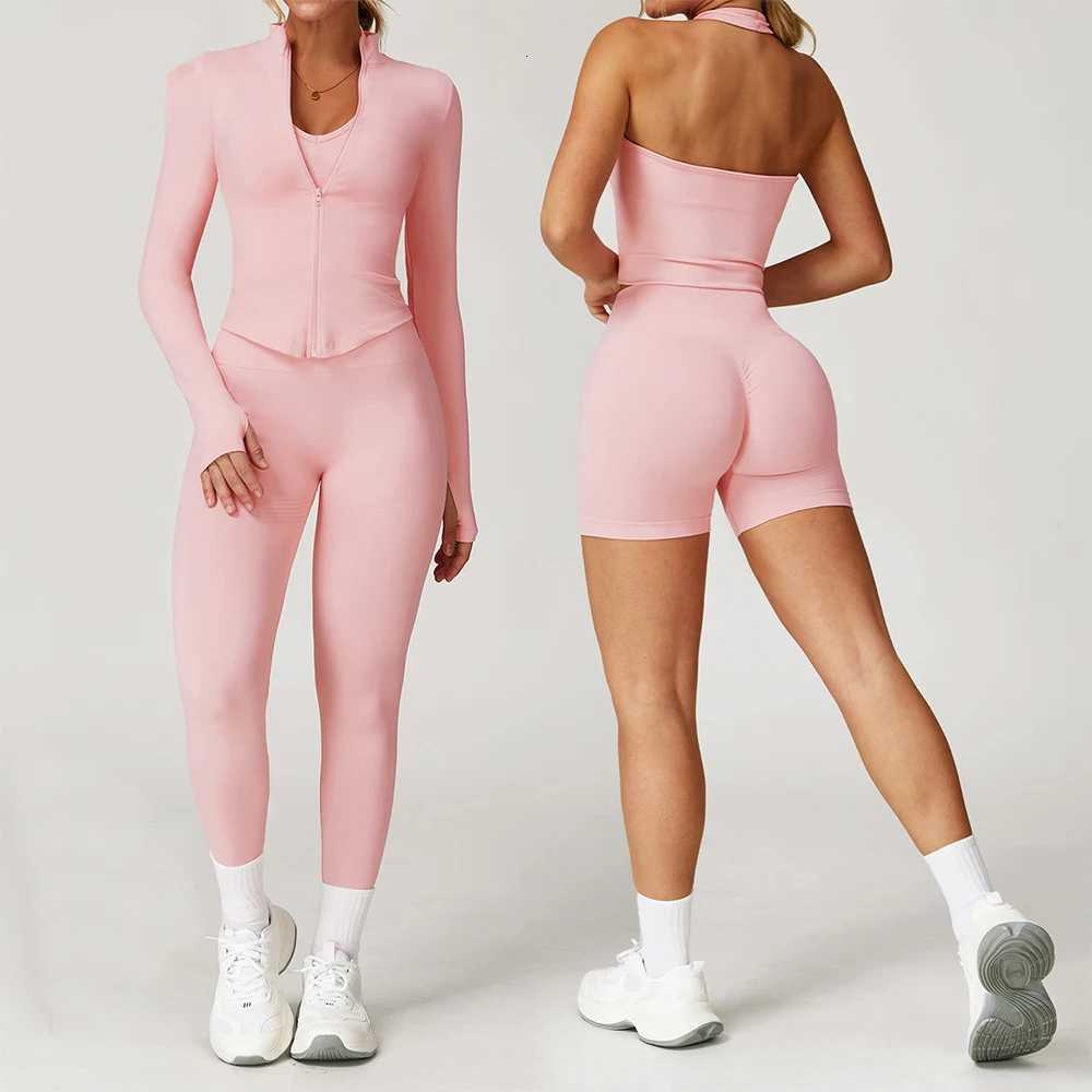 Seamless Yoga Suit 2/3PCS Yoga Set Women Sportswear Sports Bra High Waist Leggings Shorts Gym Long Sleeve Outfit Workout ClothesT251211