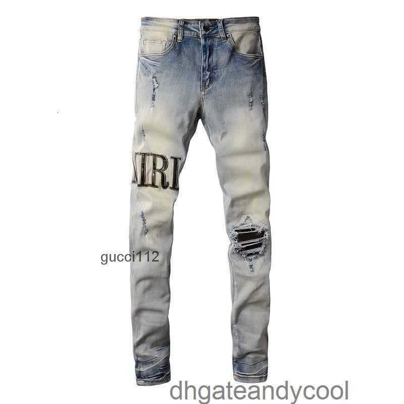 Denim amirs Jeans Designer Pants Man High Street Fashion Brand Washed Old Hole Jeans Mens Camouflage Leather Elastic Slim Fit Pants X3WP amiris amira amirijeand CGXK