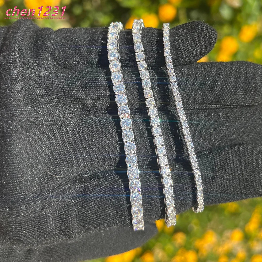 Trend 5A Moissanite Tennis Chain Hip Hop 925silver 3mm 4mm 5mm Tennis Bracelet Sparkling Gold and White Gold Jewelry