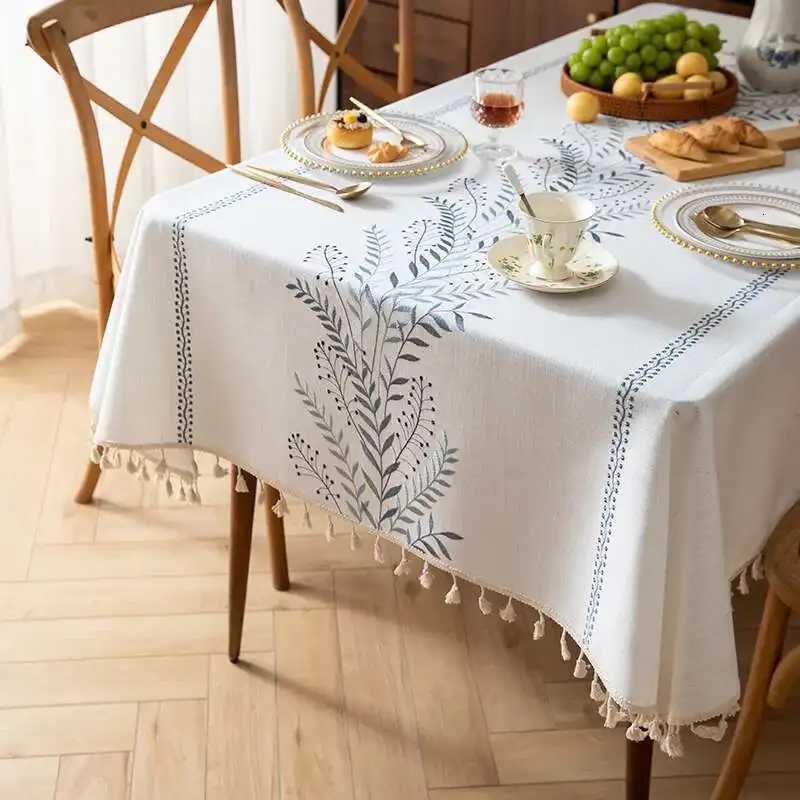 Cotton Linen Fabric Tablecloth Simple and Modern Waterproof Embroidered Dining Table Cloth Tea Table Cloth H251211