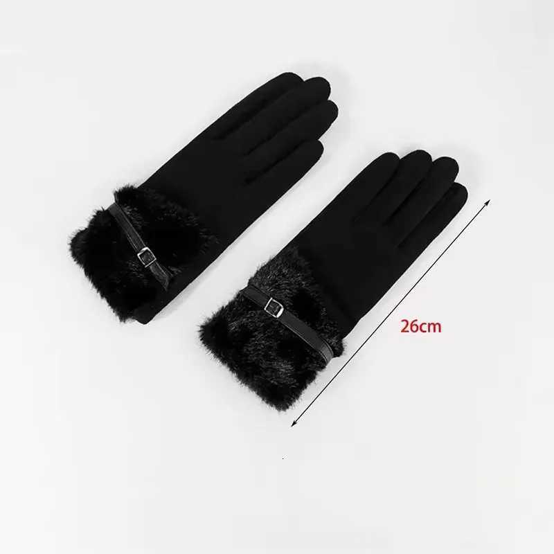 Winter Women Keep Warm Plus Velvet Touch Screen Thicken Plush Wrist Suede Gloves Fashion Personality Elegant Drive Cycling Y251211