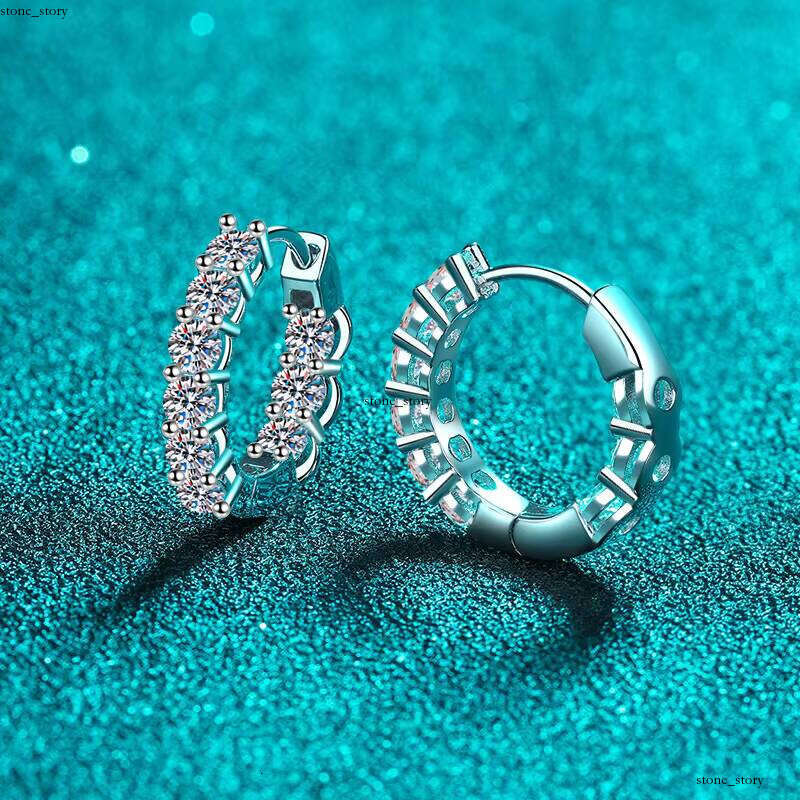 Trendy Vvs Earring VVS Moissanite 925 Sterling Silver Gold Plated Jewelry Women Single Row Moissanite Huggie Hoop Earrings