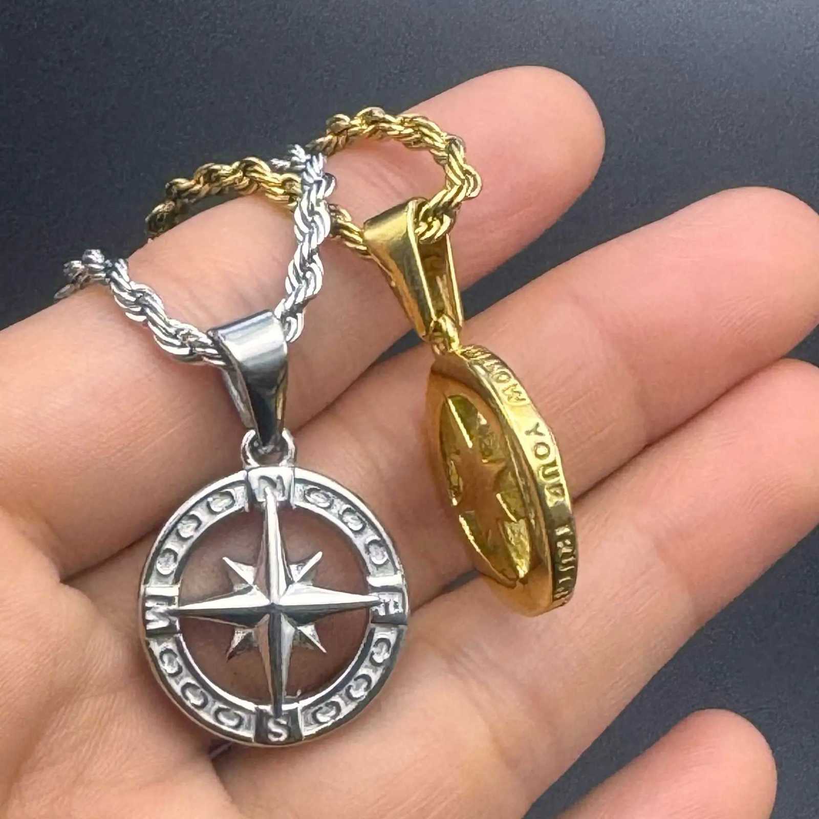 Waterproof Compass Necklace for Men BoysFashion Stainless Steel North Star Round PendantGraduation Gift for Son Brother BBF M251211