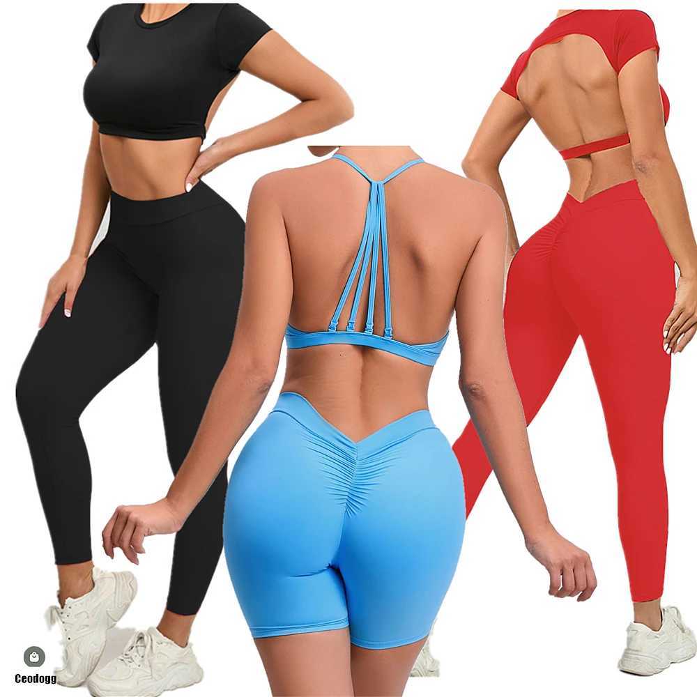 2Pcs Gym Clothes Women V Back Yoga Set Sports Bra High Waist Leggings Womens Tracksuit Sportswear Fitness Gym Activewear XP310T251211