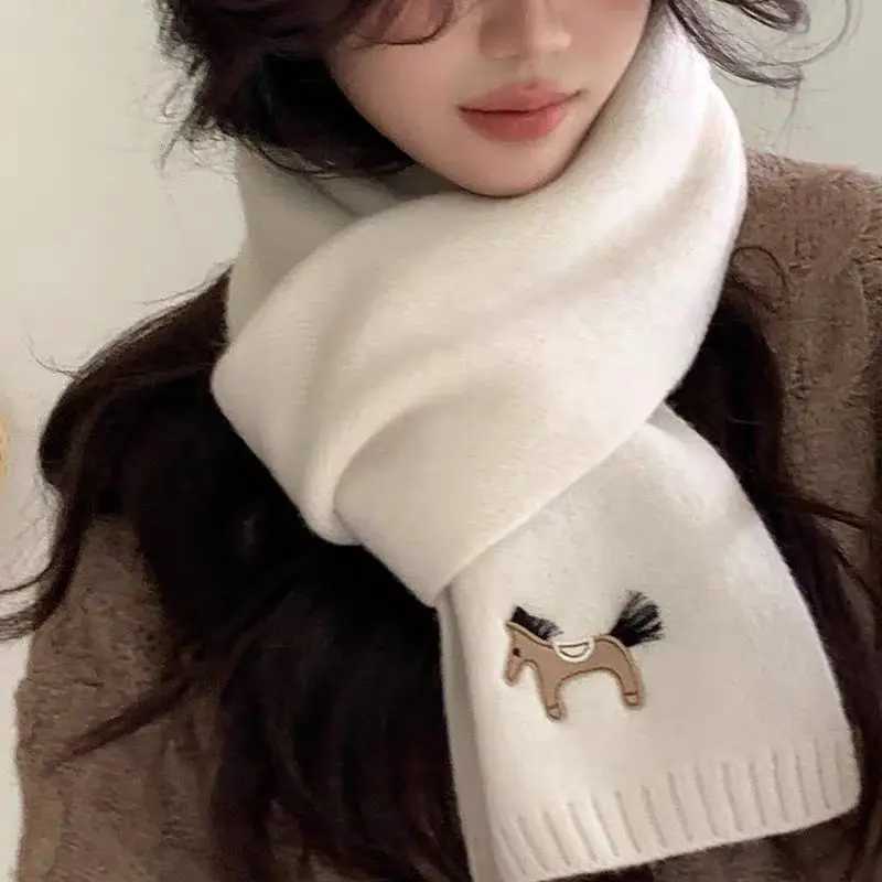 Horse Embroidery 100 Wool Red Scarf Warm Unisex Winter Shawl New Year Y251211
