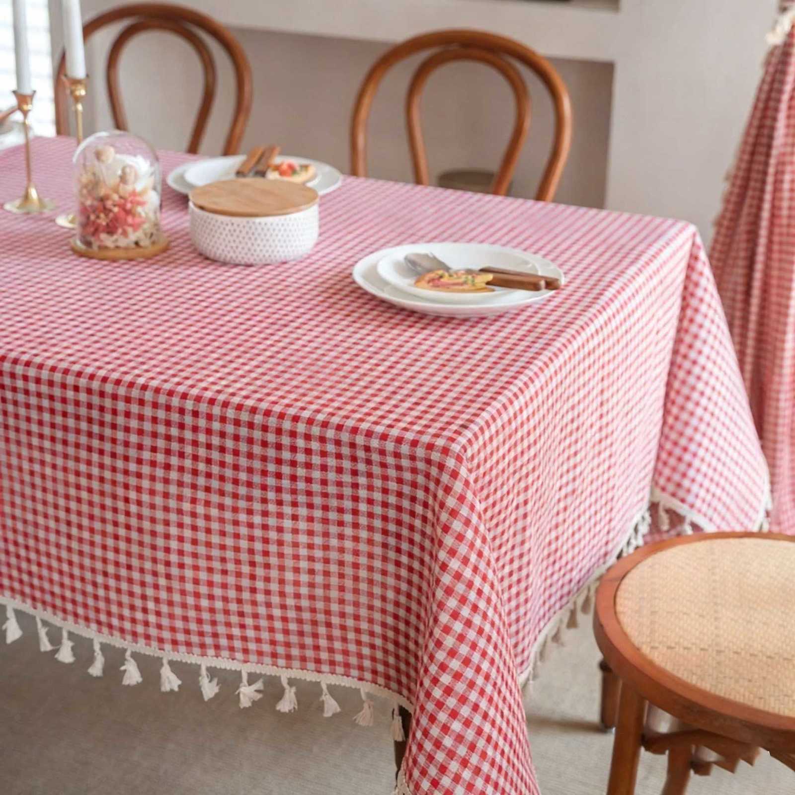 Cotton Linen TableclothStitching Tassel for Kitchen Dining Tabletop Decortion Tea Party Wedding Farmhouse Rectangle Tablecloth H251211