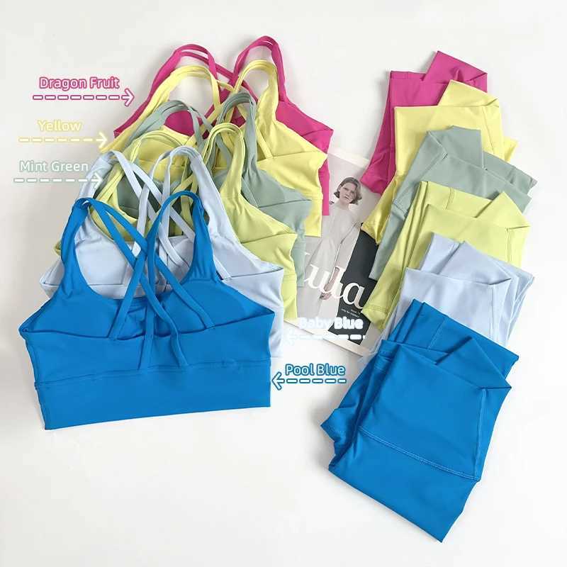 2 Pieces Yoga Set Women Gym Set Workout Clothes Sports Suits High Waist Leggings Cross Straps Fitness Bra Running TracksuitT251211