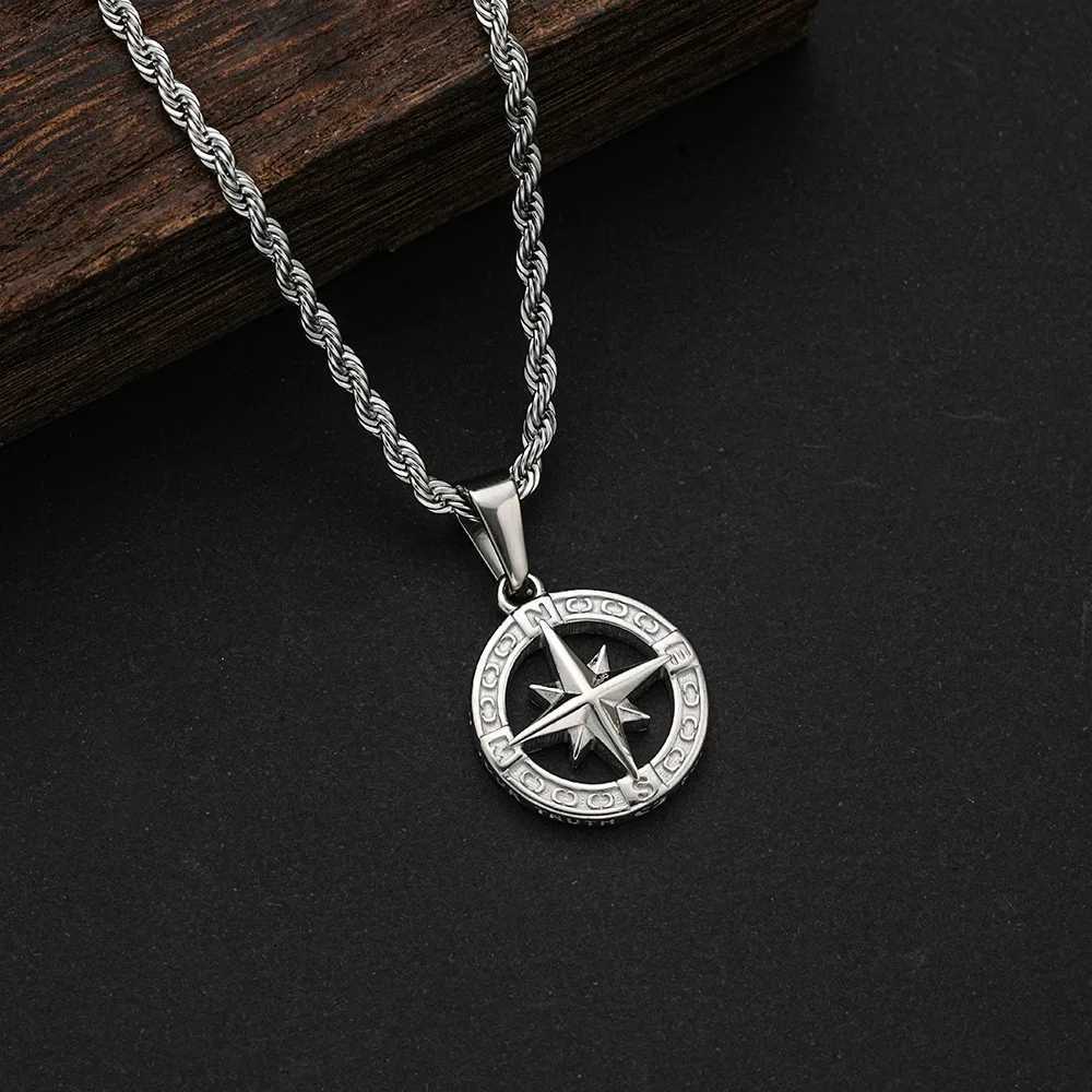 Waterproof Compass Necklace for Men BoysFashion Stainless Steel North Star Round PendantGraduation Gift for Son Brother BBF M251211