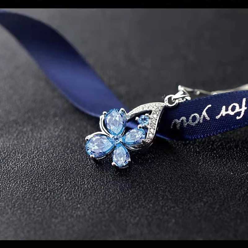 Fashion c r blue pendant aquamarine artificial gemstone necklace Europe and the United States retro lucky gift necklace M251211