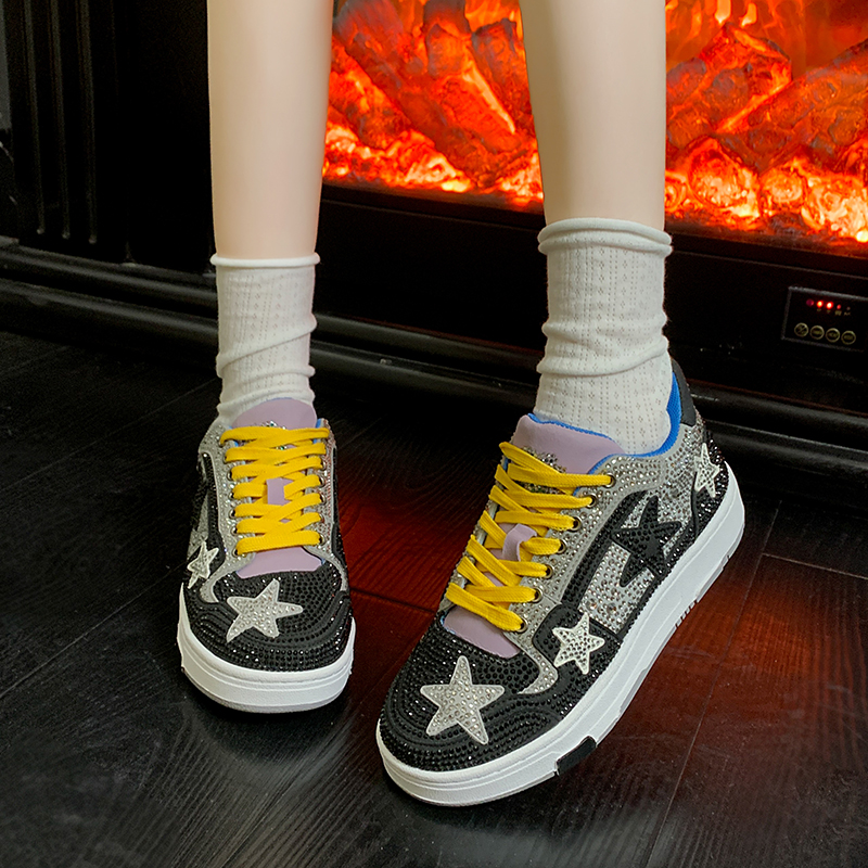 Autumn Leather Luxury Women Shoes New Style Fashion Star Platform Shoes Ins Platforms Sneakers Tide Shine Bling Rhinestone Shoes Designer Casual Flat 