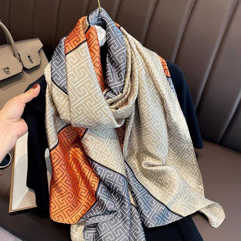 Luxury Brand Silk Scarf Women Large Shawls Hijab Design Stitching striped arrow imitation silk sunscreen outdoor beach towel Y251211