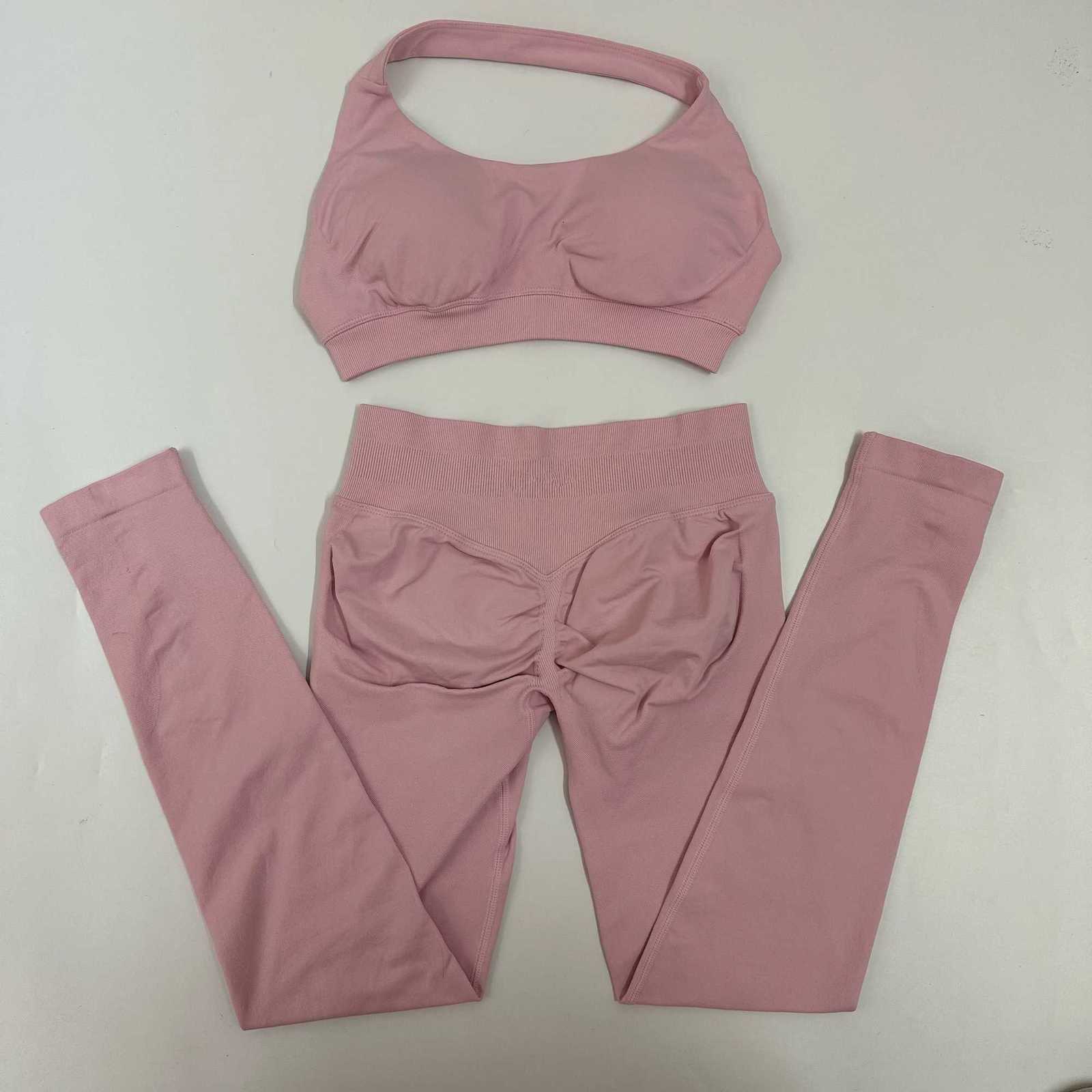 No Yoga Leggings Set Women Seamless Yoga Set High Waist Scrunch Butt Legging With Halter Sports Bra Workout Gym SuitT251211