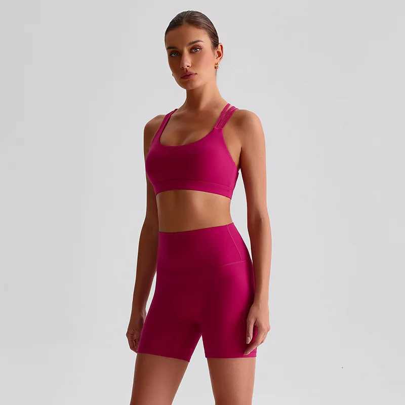 Solid Color Gym Yoga Set Short Legging Cross Back Shoulder Strap Sport Bra Tracksuit Women Suit Comprehensive Training AthleticT251211