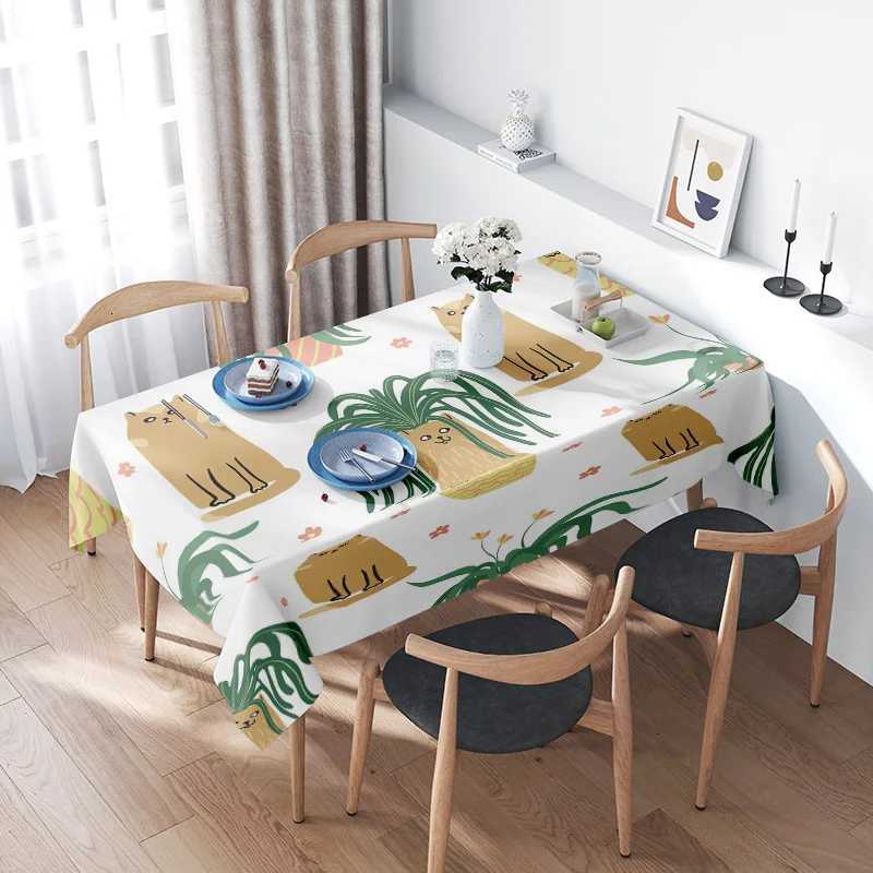 Colorful Cartoon Animal Design Tablecloth for Home DecorWashable Reusable Non-Slip Round Dining Room Cover Green/Gold/White Flor H251211