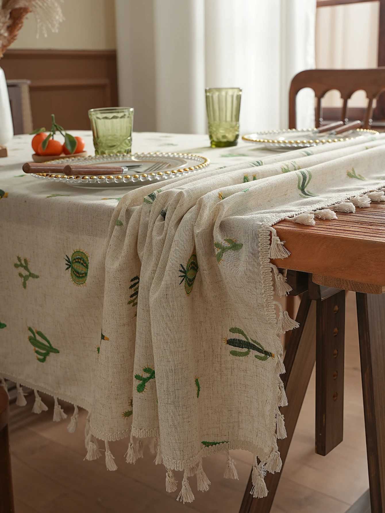 Simple Small Fresh Rustic Style Dining Table Cloth Thickened Embroidery Coffee Table Desk Table Mat Multifunctional Dustproof H251211