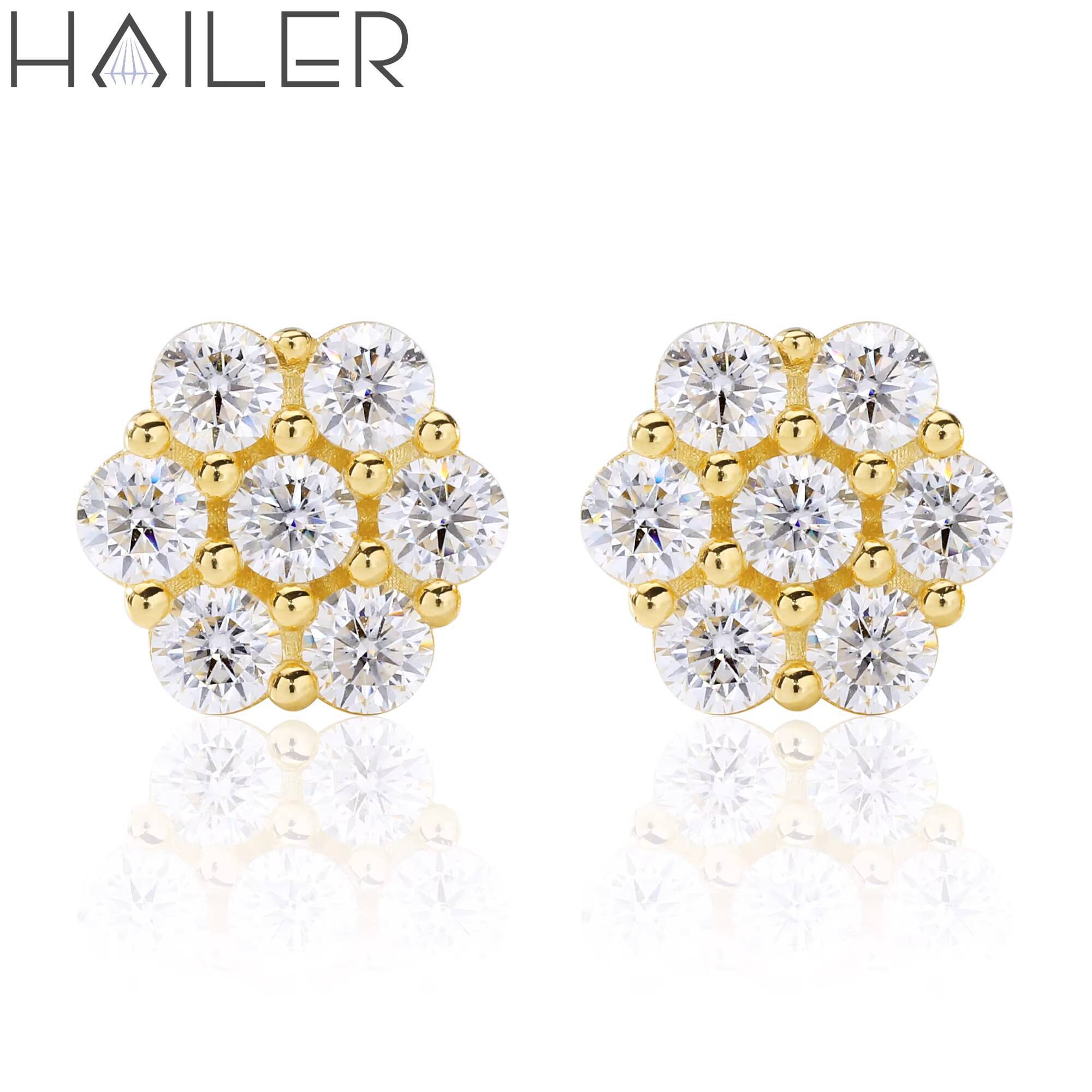 Gemstone Cluster Leaf Clover Earrings Jewelry Women Gold Earrings 18K Real D VVS Moissanite Stud Earrings