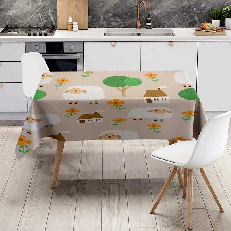 Adorable Sheep Floral Tablecloth for Home Decoration Washable Polyester Table Cover for Dining Room Various Sizes Available H251211