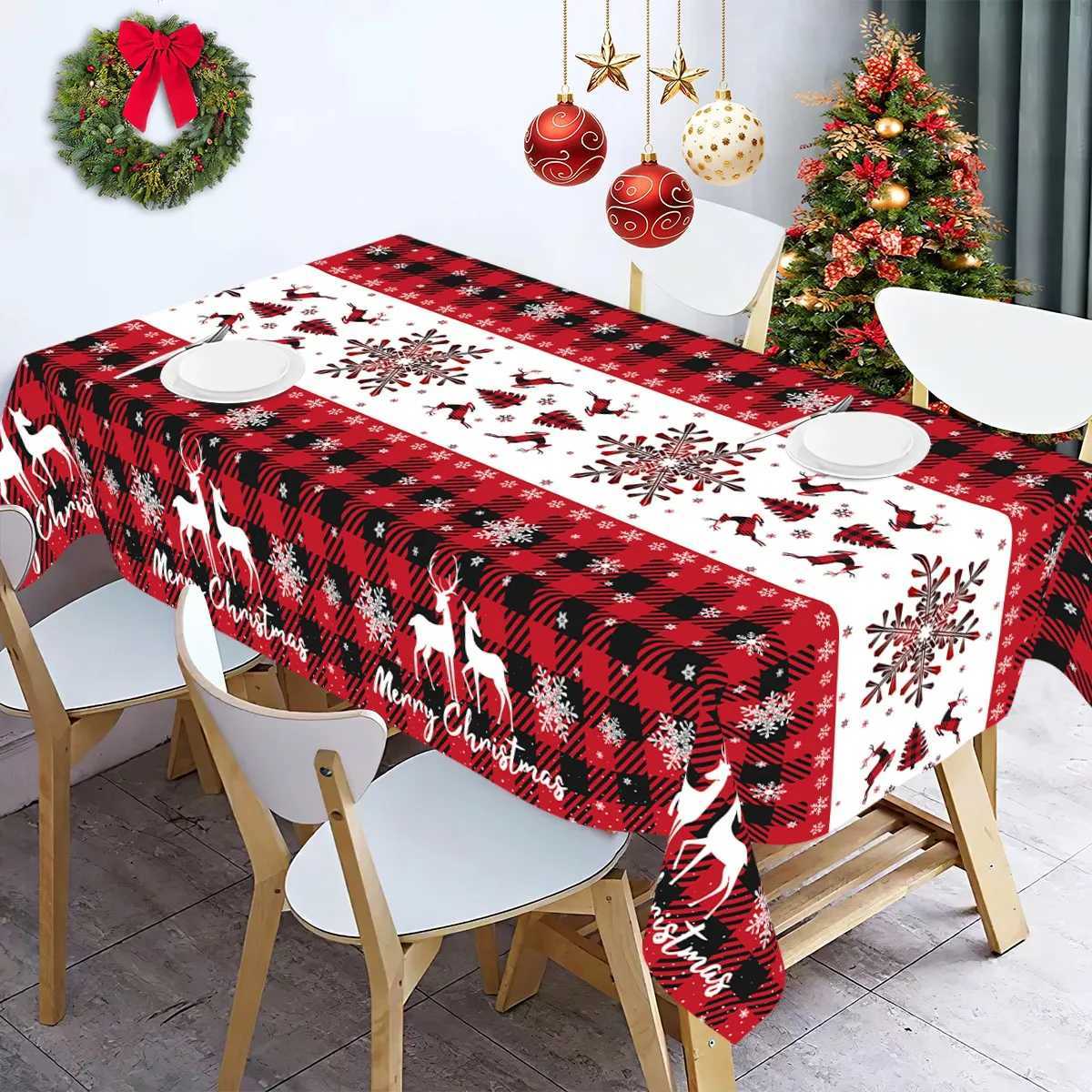 Christmas Plaid Plastic Tablecloth Christmas Decorations for Home 2025 Navidad Natal Xmas Table Ornament New Year 2026 H251211