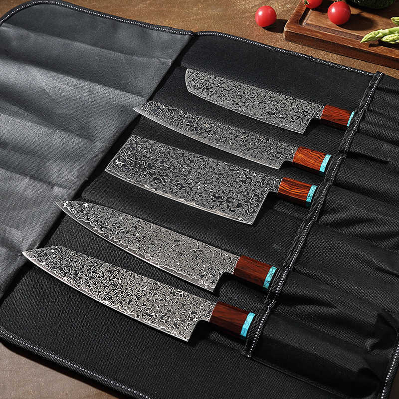 Chef's knife made of Damascus steel with large blade. Japanese-style octagonal handle. Kitchen knife VG10. Comes with a knife sheath. X2501251