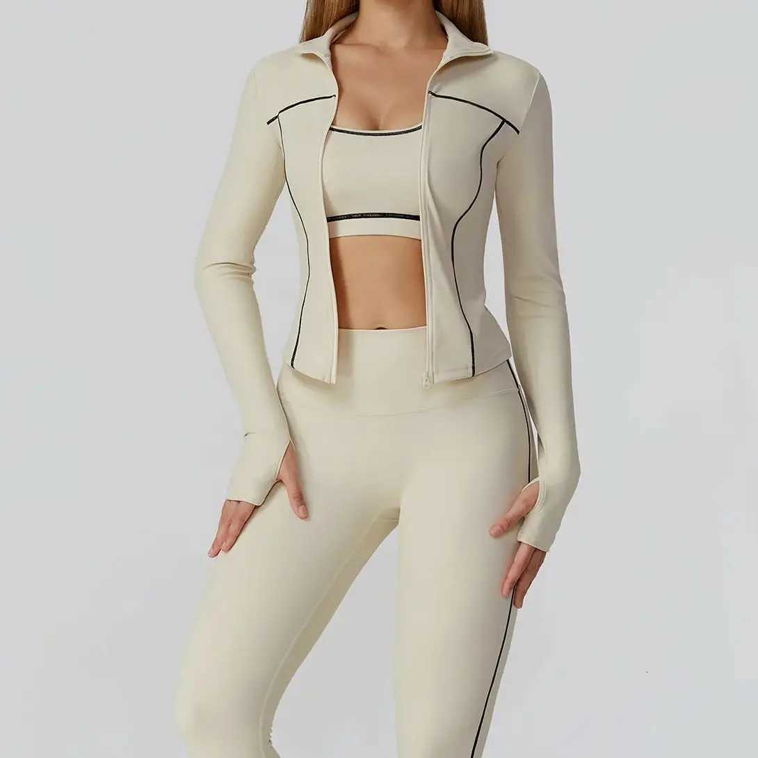 2/3PCS Yoga Set Women Workout Bra Set Sportswear Windproof Outdoor Fitness zipper Long Sleeve Top High Waist Leggings Sport SuitT251211