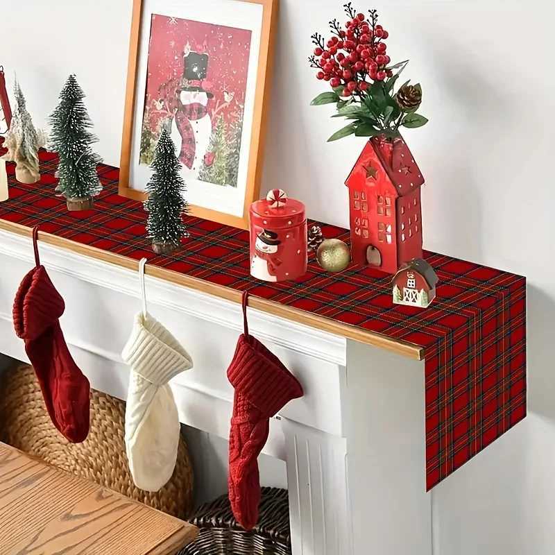 Scottish Red Black Tartan Plaid Table Runner Durable Linen Elegant Winter Holiday Decor for Xmas Dining Accessory H251211