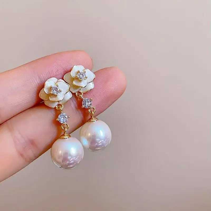 Korean Drip Oil lia wer Crystal Stud Earrings for Wen Elegant Imitation Pearl Pendant Earrings Fashion Party Jewelry Y251210