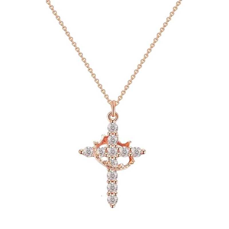 Exquisite Crown Cross Rhinestone Rotating Necklace for Women Fashion Copper Stainless Steel Necklace Party Banquet Jewelry Gift M251211