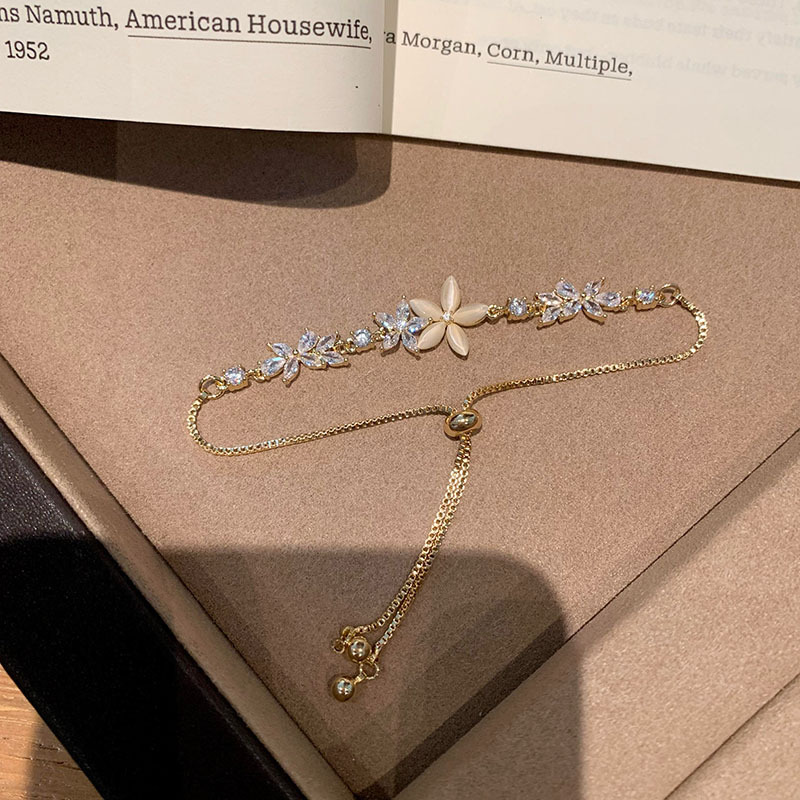 18K Real Gold Plated Zircon Flower Chain Adjustable Pendant Bracelet Versatile Bangle Light Luxury High-End Feel Jewelry - view 3