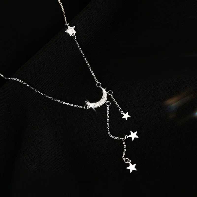 Exquisite Bling Silver Color Tassel Star Moon Necklace For Women Clavicle Chain Woman Jewelry Birthday Gift Accessories M251211