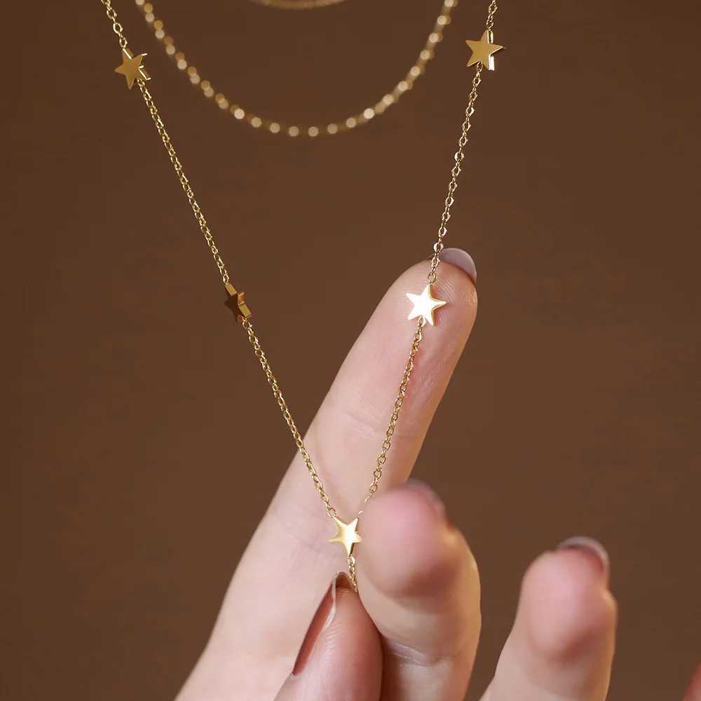 Stainless Steel Tassel Y-shaped Star Chain Necklace 18K PVD Plated Exquisite Jewelry Accessories Gift M251211