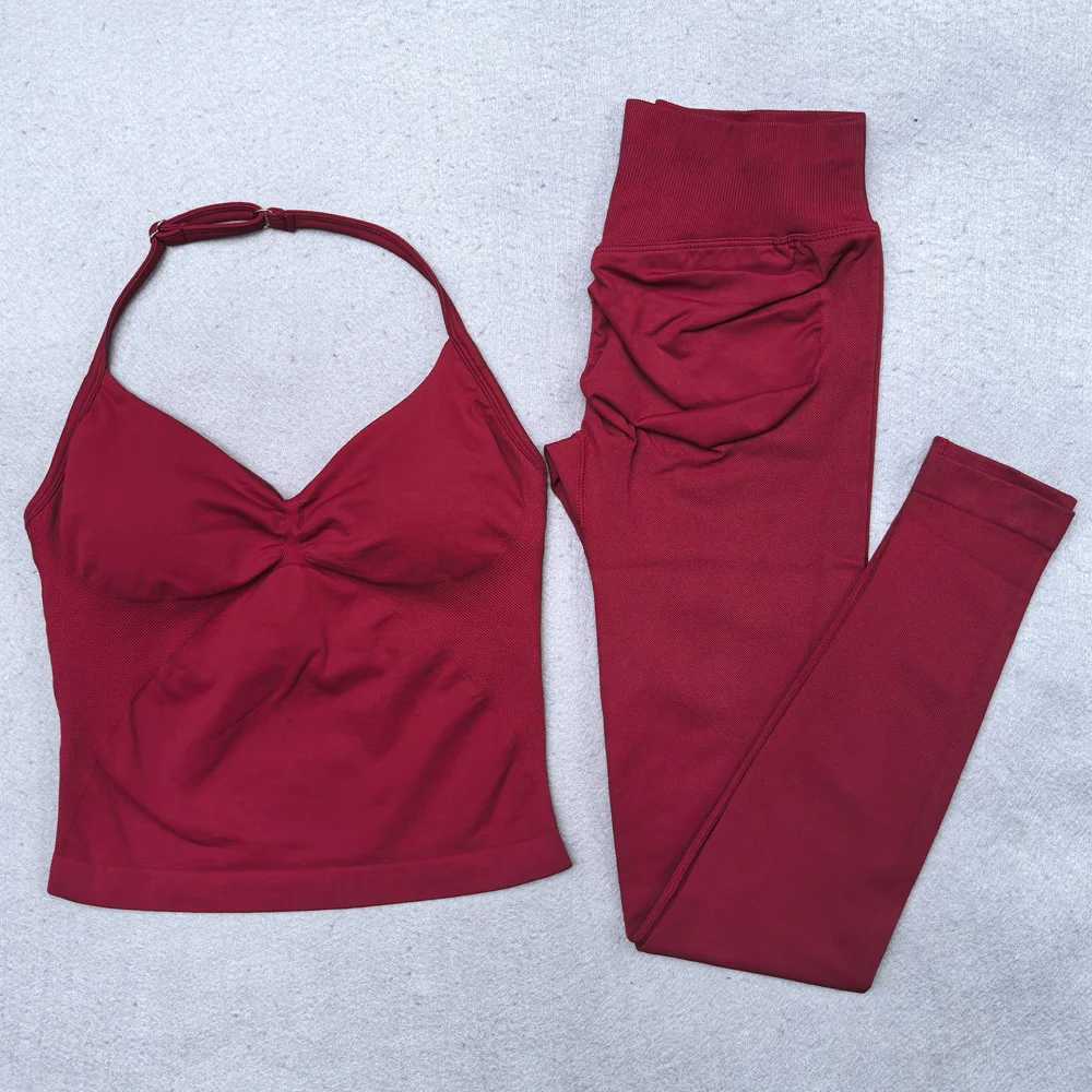 New Seamless Yoga Set Women Gym Clothing Scrunch Bum Legging Padded Tank Top Workout Outfits Fitness Sportswear SuitsT251211